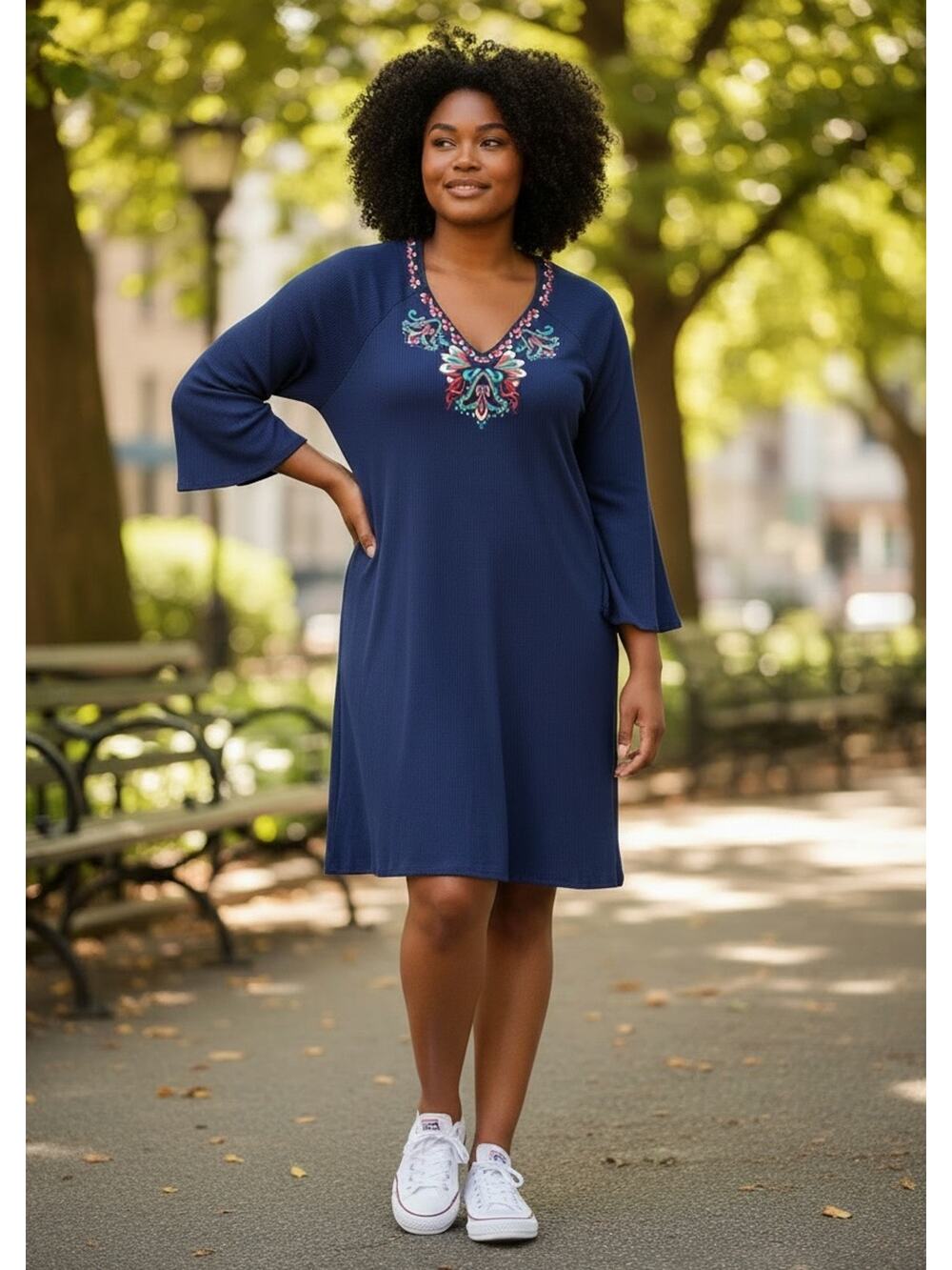 Red Camel Plus Midi Dress SZ 3X NWT Navy Heirloom Romance Ribbed Embroidery
